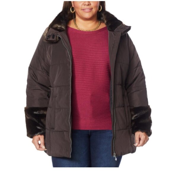 Laurier Puffer Coat with Faux Fur Detail Size 1X - Picture 1 of 14